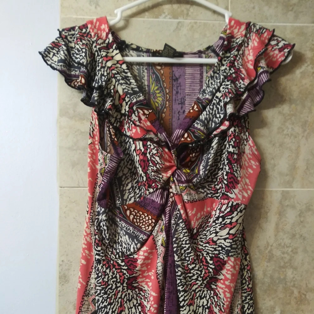 Susan Lawrence printed design ruffle sleeve med